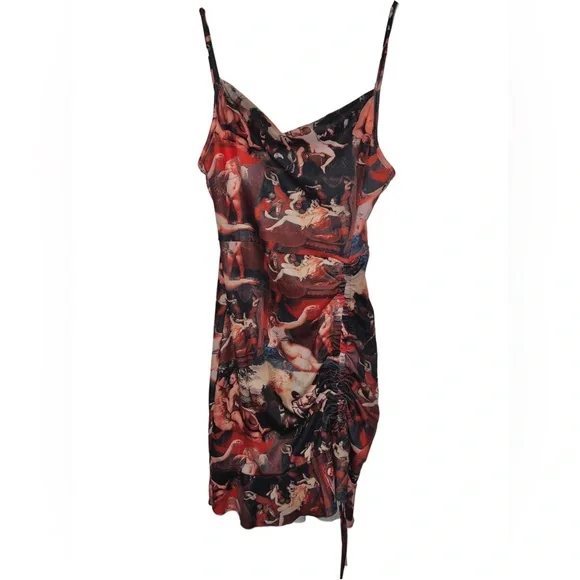 Zaful Dresses Multi Mesh Renaissance Print Ruched Bodycon